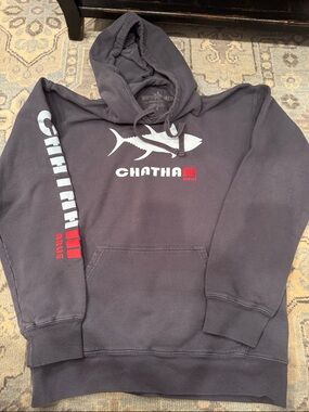 White Marlie Chatham Navy Hooded Sweatshirt with Tuna Graphic